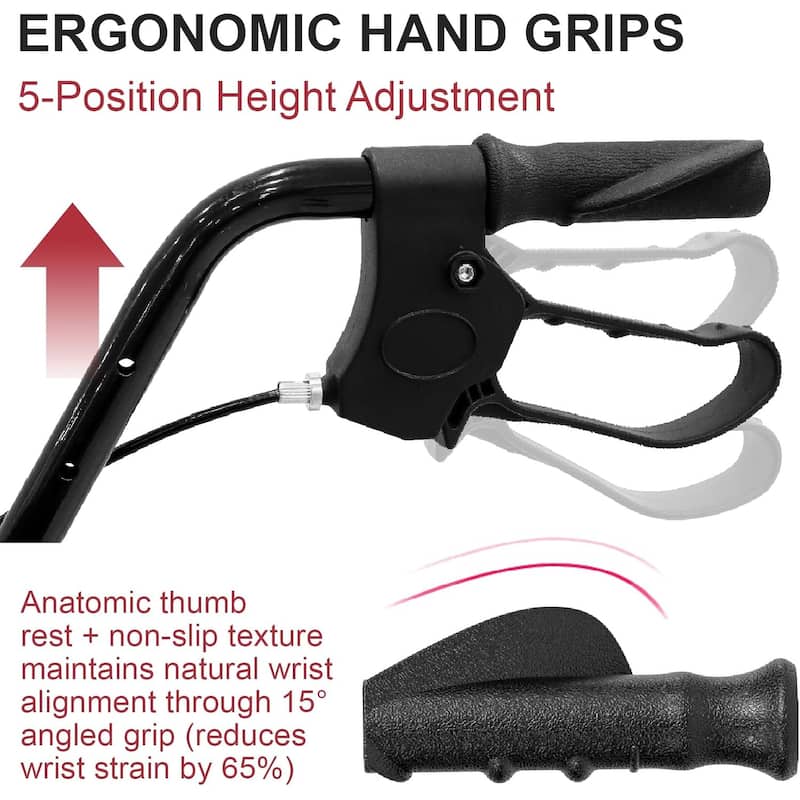 Lightweight Foldable Rollator Walkers with Seat for Seniors, 350 lb Capacity, 5-Position Adjustable Height - Red