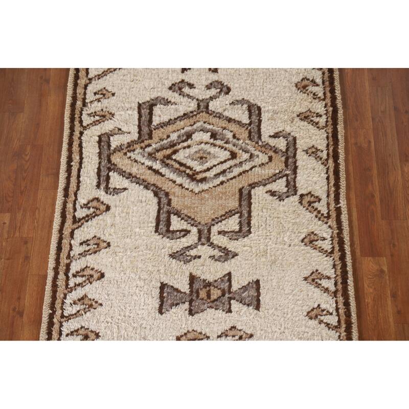 Geometric Anatolian Turkish Runner Rug Hand-knotted Wool Carpet - 3'5"x 11'11"