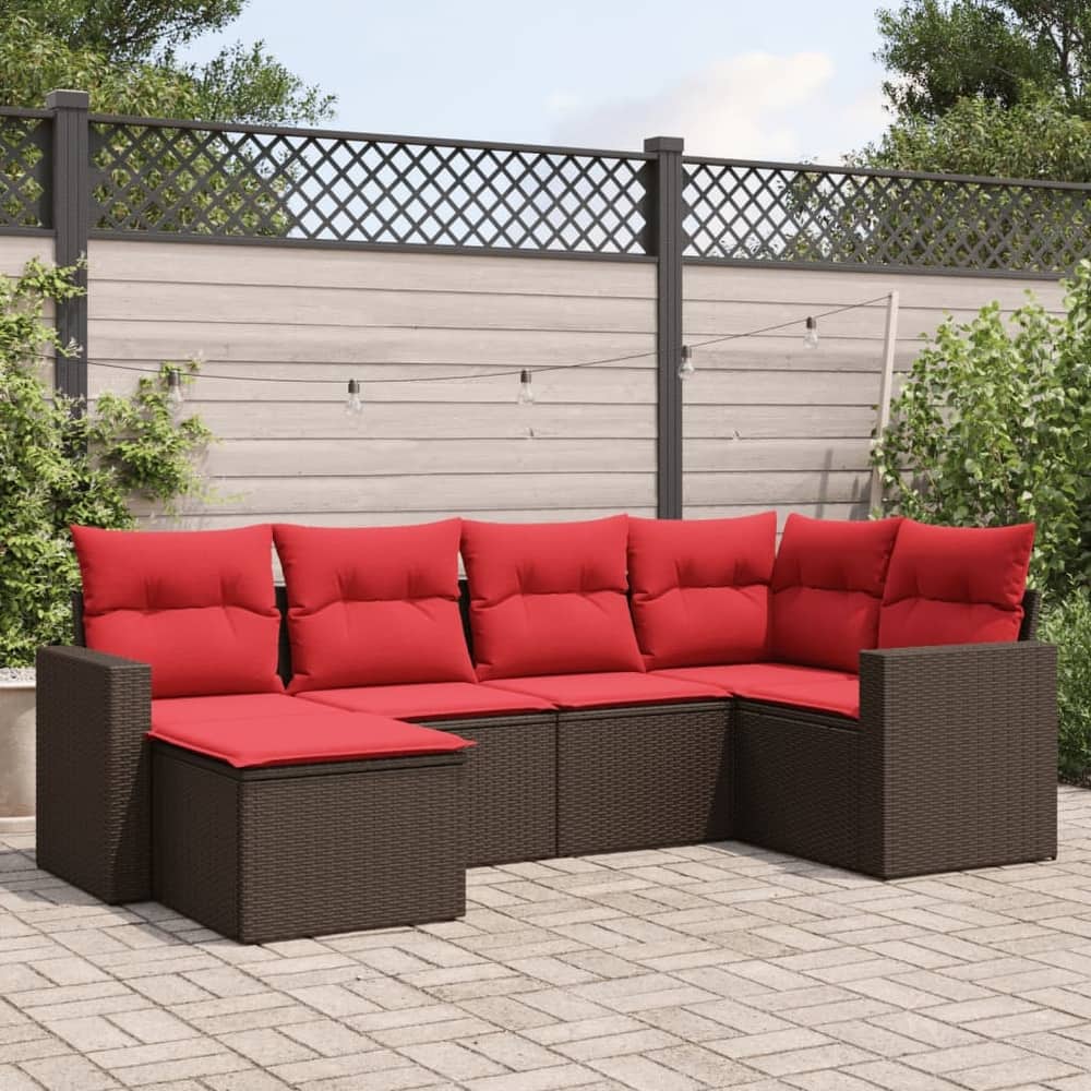vidaXL Patio Sofa Set with Cushions Outdoor Conversation Furniture Poly Rattan - 25.8" x 24.4" x 27.2"
