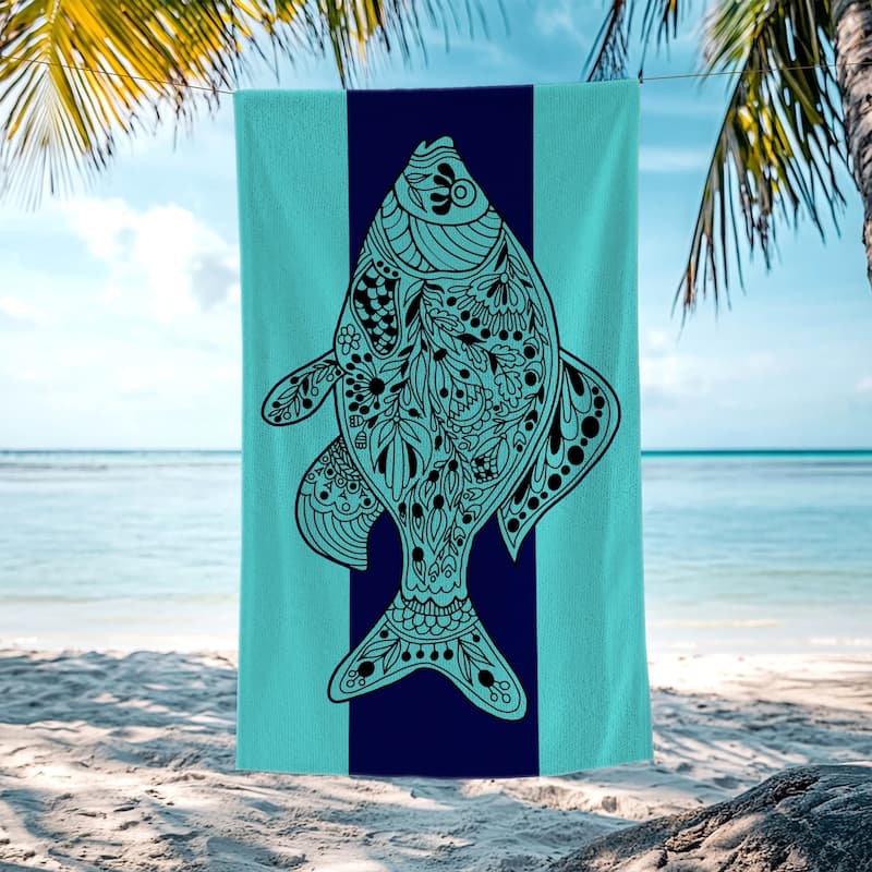 Large Turtle Shark Seahorse Beach Towel Pool Swimming Towels 30" X 60", 35"x70" - Fish - 30"x60"