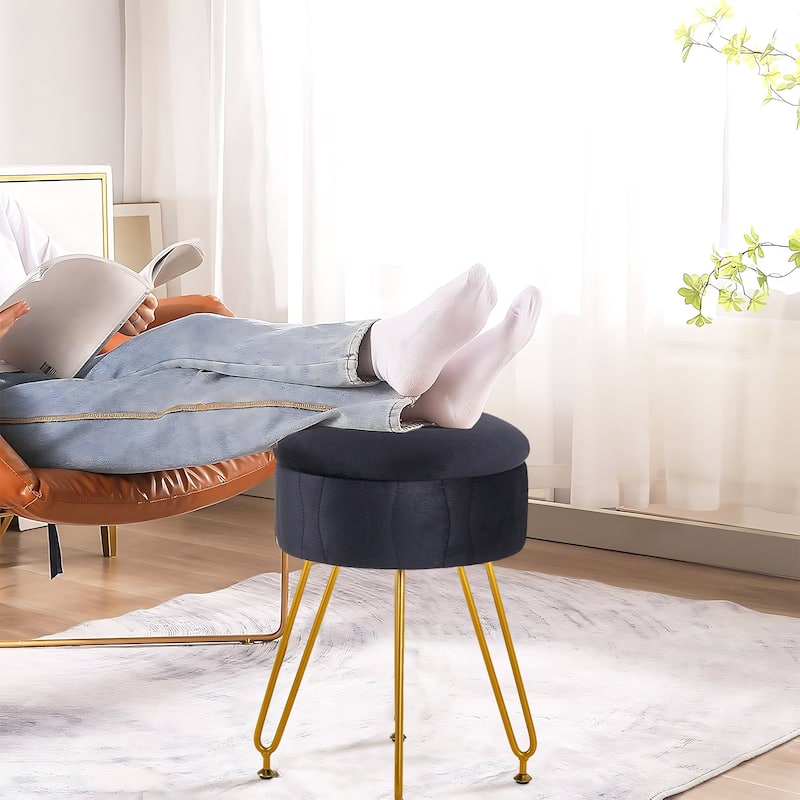 VECELO Multi-Functional Velvet Vanity Stool Chairs 18.5"H Tufted Small Stools with Metal Legs Modern Storage Footstool Ottomans