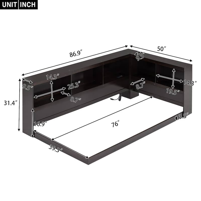 Wood Daybed with Storage Cabinets and USB Ports - Espresso