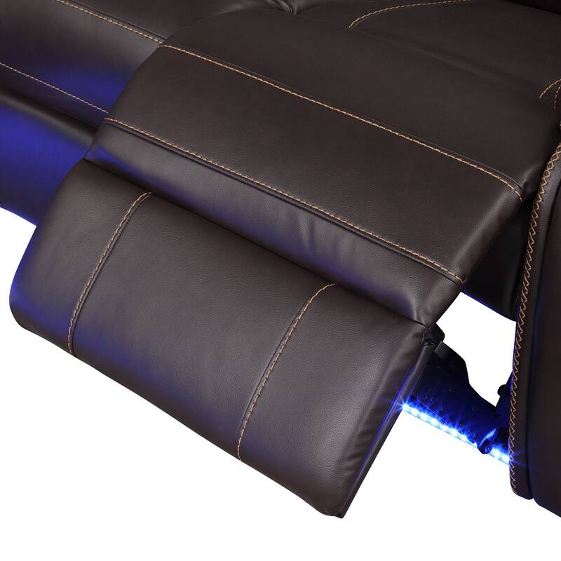 Modern Faux Leather Manual Reclining with LED Light Strip with 2 Cup Holders