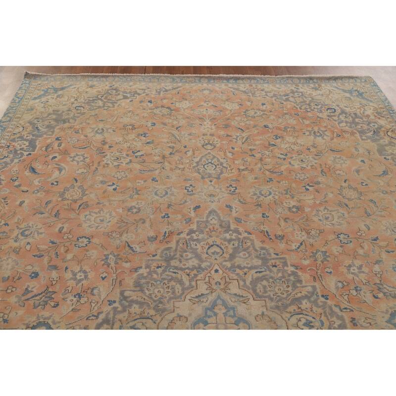 Hand Knotted Oriental 100% Wool Carpet Traditional Floral Oranges & Rust Mashad Area Rug - 10' 2'' X 6' 9''