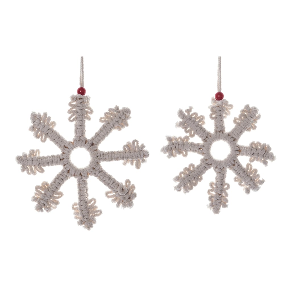 Transpac Polyester 9.8 in. Beige Christmas Macrame Hanging Snowflake Set of 2