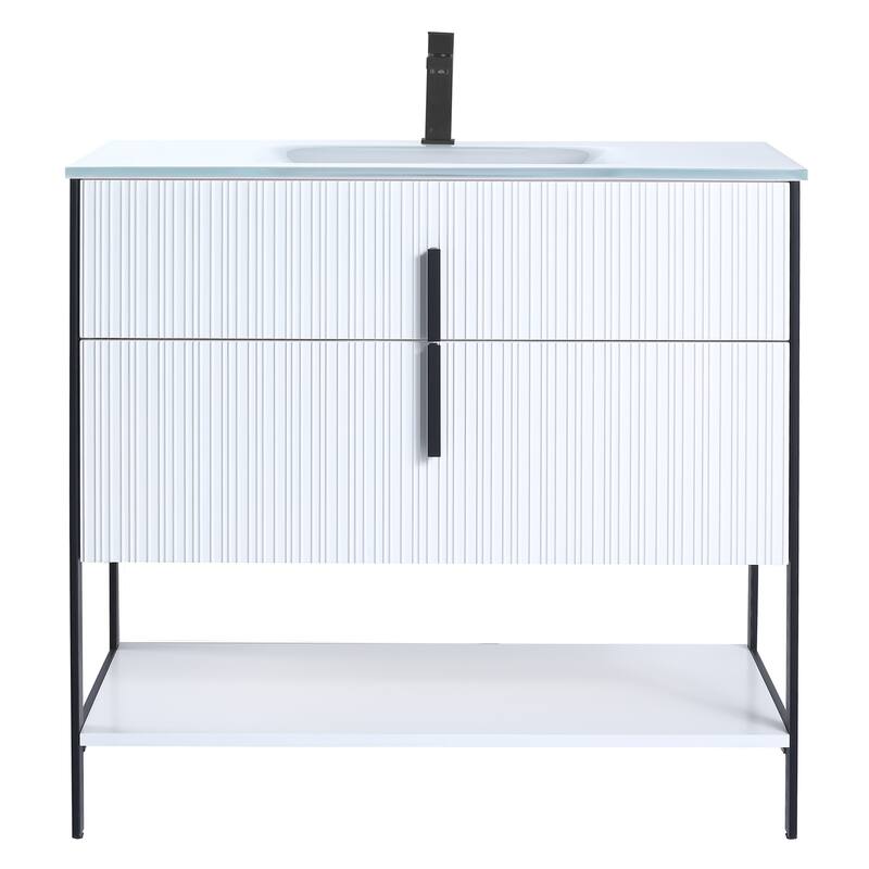 Fine Fixtures Serenity Modern Bathroom Vanity with White Glass Top