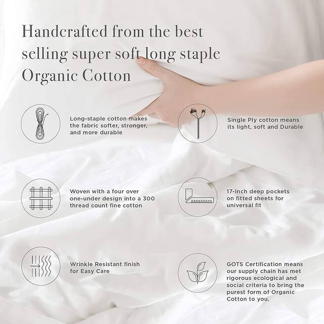 100% Organic Cotton Fitted Sheet, Extra Deep Universal Fit,White
