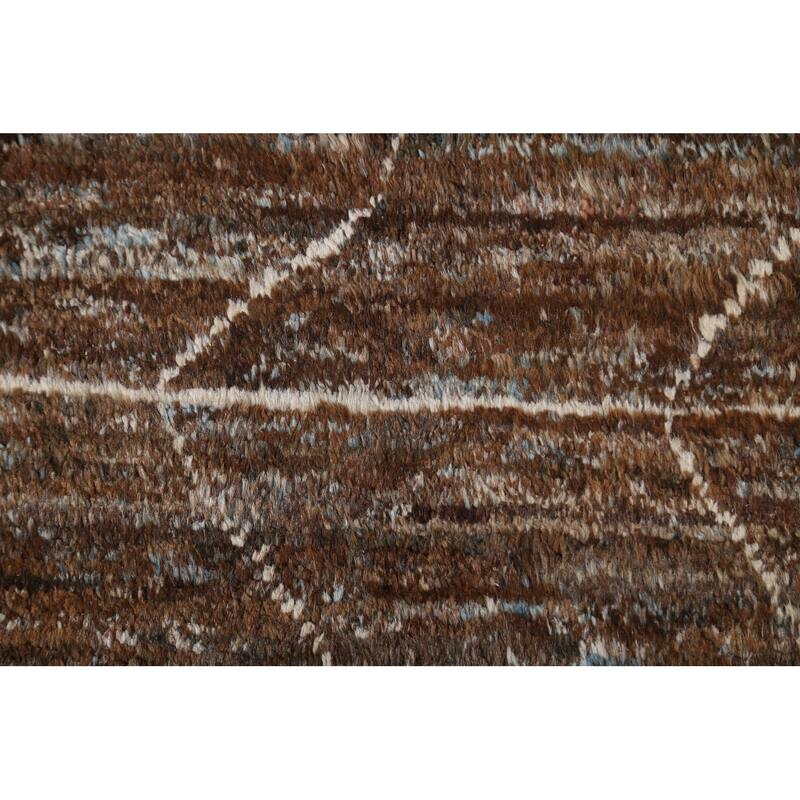 Hand Knotted Oriental 100% Wool Carpet Tribal Tribal Brown Moroccan Area Rug - 9' 7'' X 6' 7''