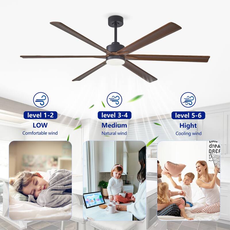 70" Ceiling Fan with Lights Quiet DC Motor Ceiling Fans 6 Speed Levels,6 PCS Plywood Blades, Reversible Ceiling Fan