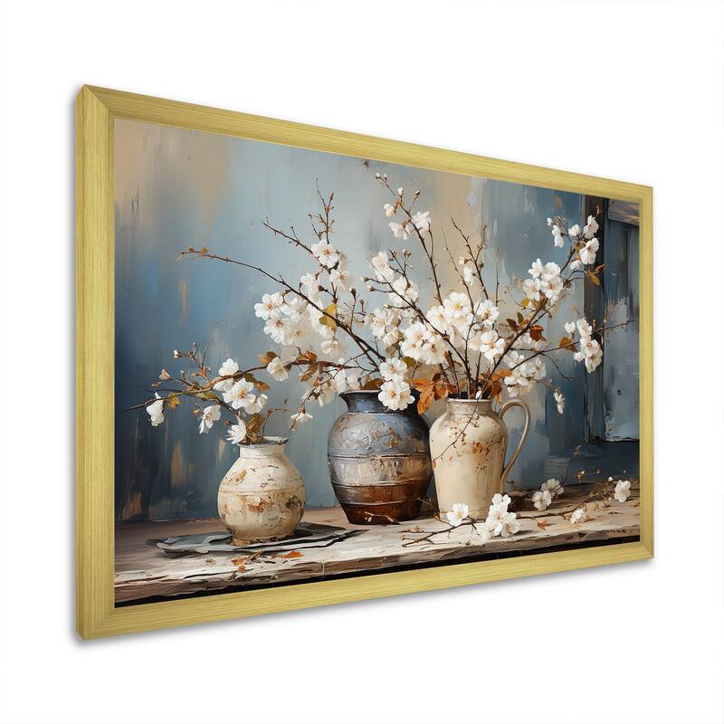 Designart "Pottery And Flowers Still Life I" Landscape Trees Framed Canvas Art Print