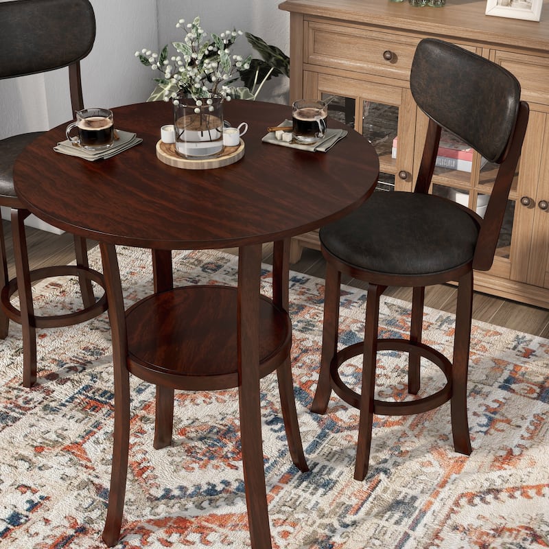 Irvi Traditional Rubberwood 3-Piece Barstool Counter Height Dining Set by Furniture of America