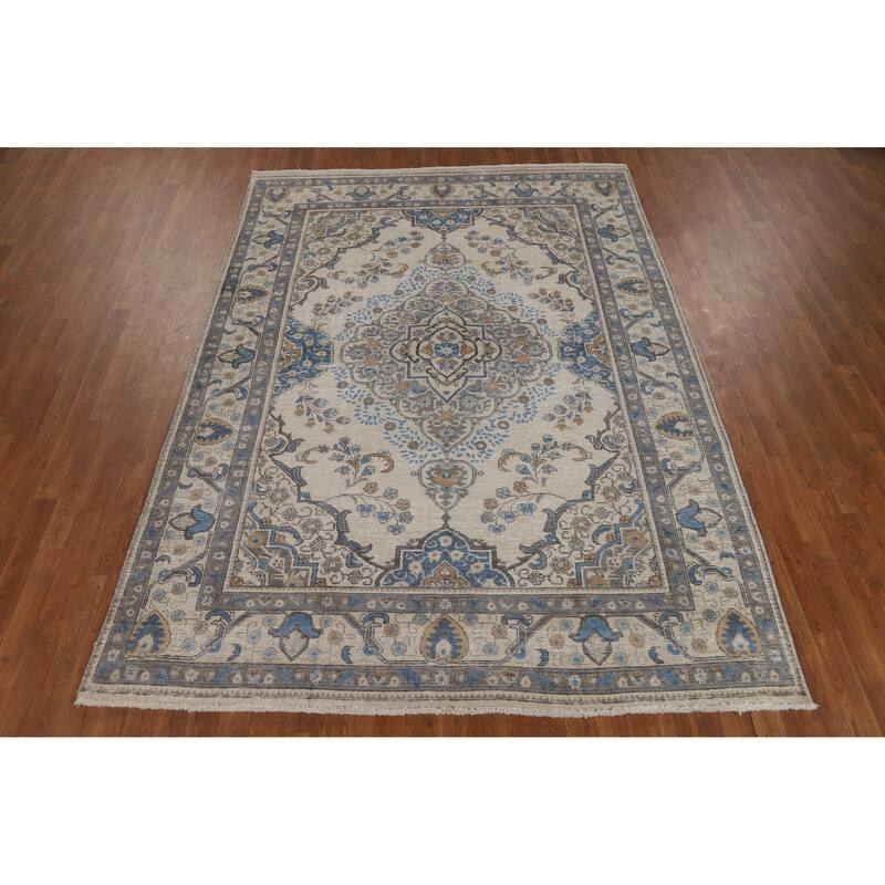 Traditional Tabriz Persian Vintage Rug Handmade Wool Carpet - 6'5" x 9'3"