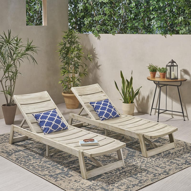 Rustic Outdoor Solid Wood Frame Slatted Chaise Lounge Chair