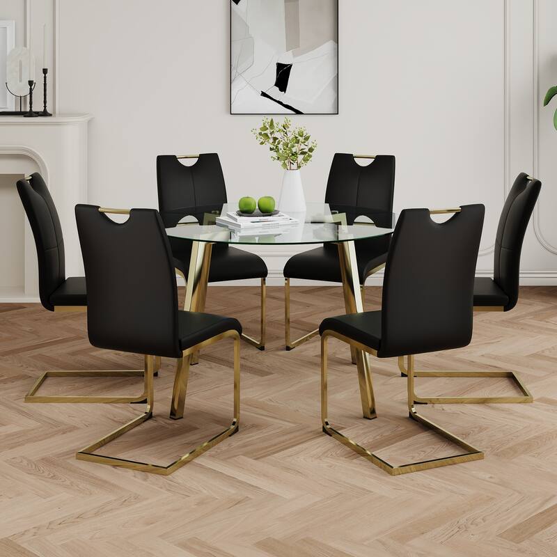 Modern Style Glass Circle Table, Elegant Transparent Design,Suitable For Restaurant Kitchens(Set of 7)