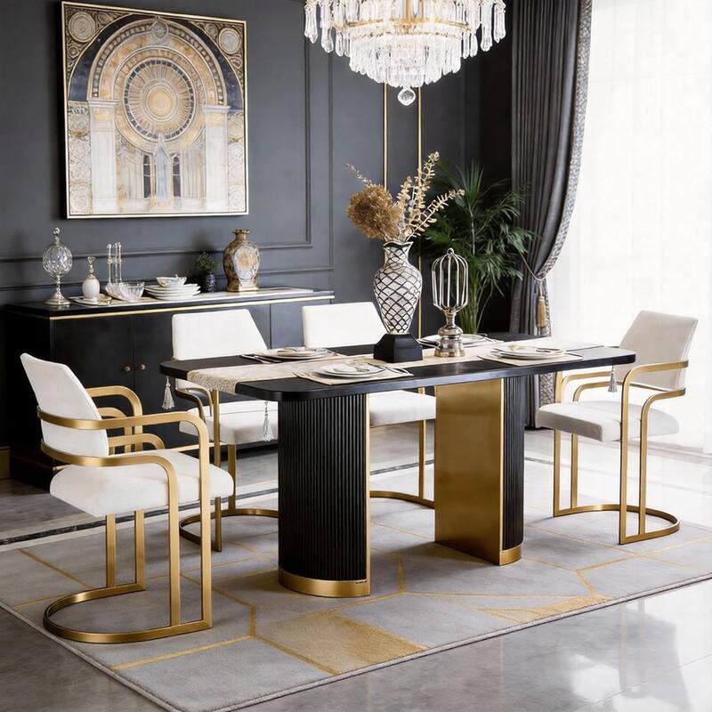 Mid Century Modern Solid Wood Dining Table with Double Pedestal Base