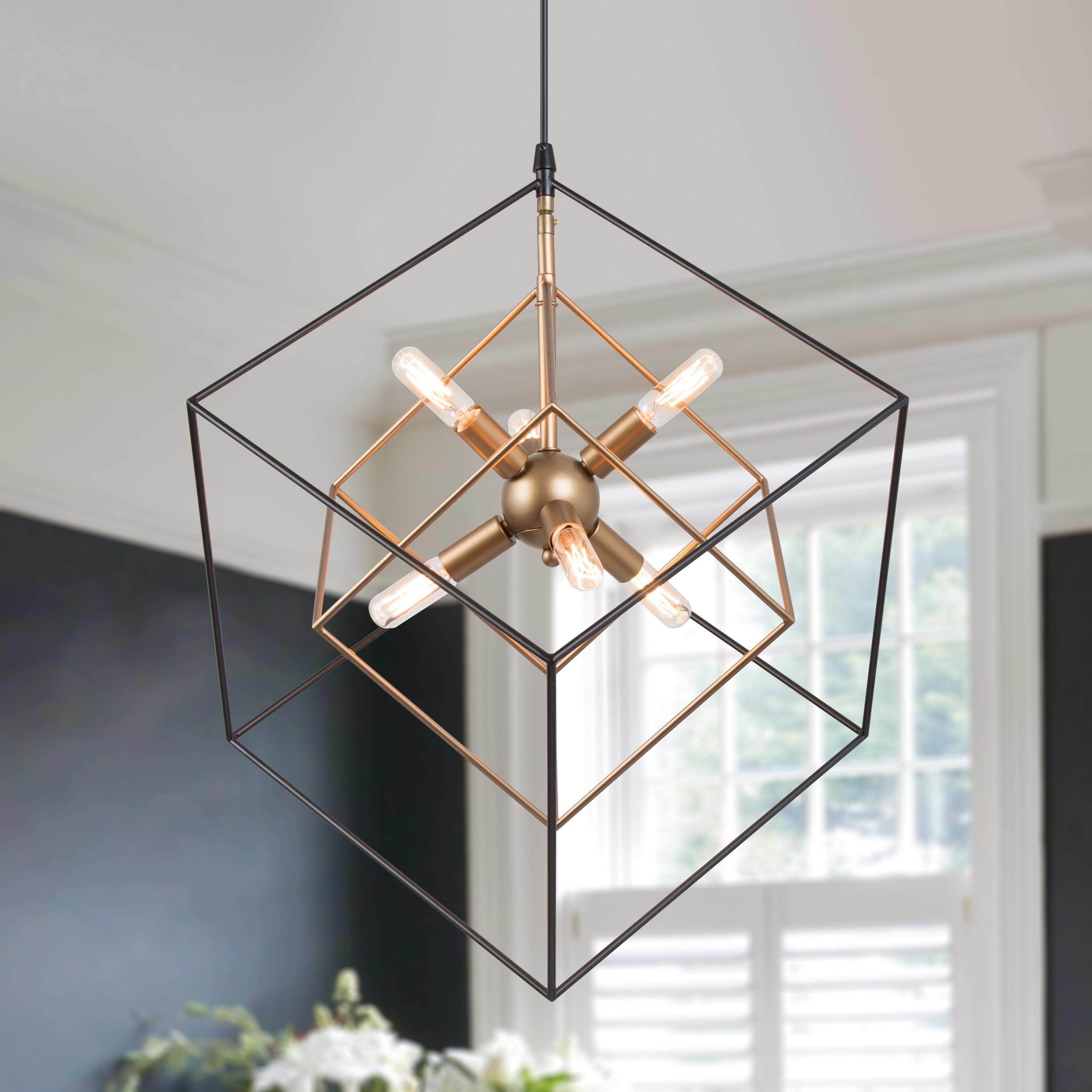 Modern 6-Light Black Gold Geometric Chandelier for Kitchen Island Dining Room - D21.6'' x H83.5''