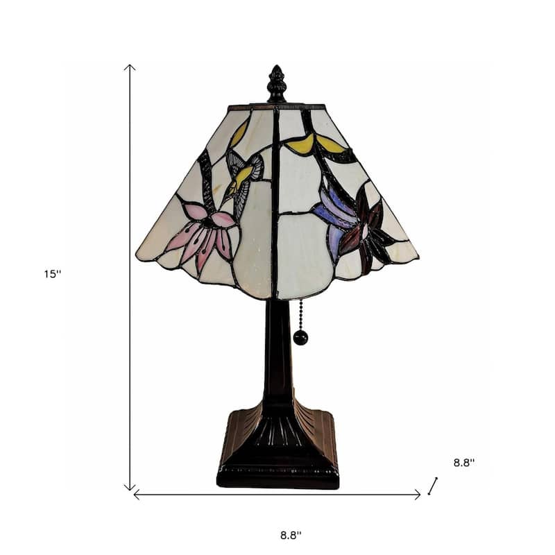 15-Inch Dark Brown Candlestick Table Lamp with Ivory and Red Birds Shade - 8.80” x 8.80” x 15”