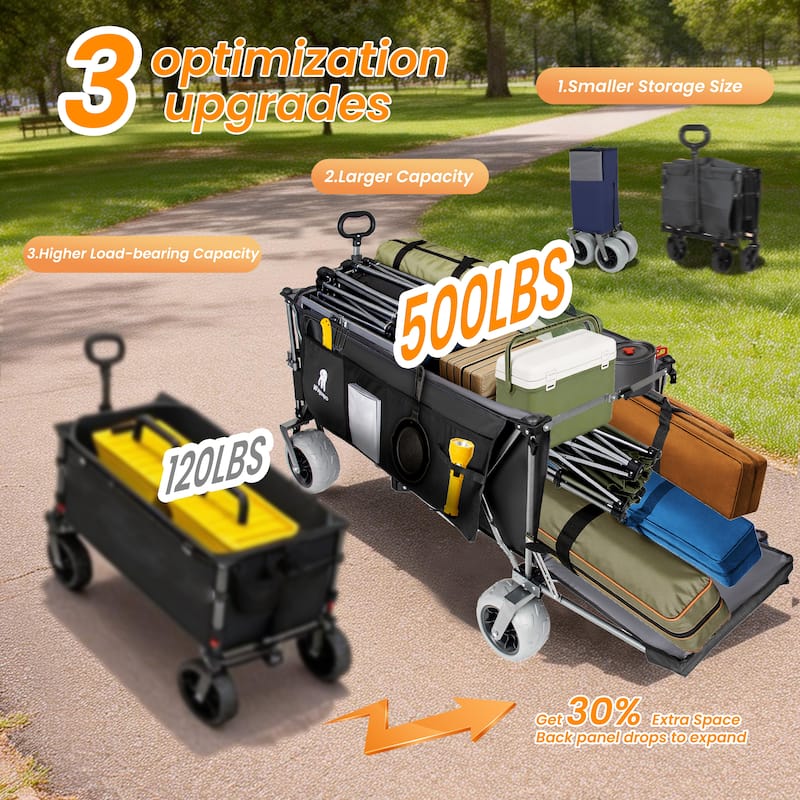 67in Extra long large Heavy Duty Utility Beach Wagons with Opened Tailgate and All-Terrain Wheels, 500lbs Capacity