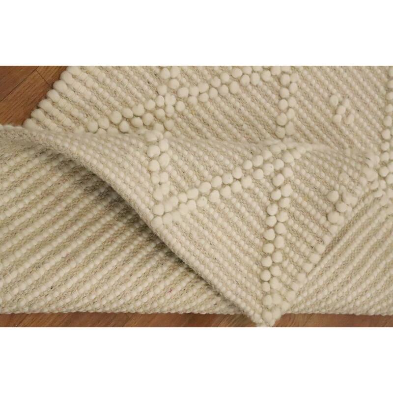 Hand Knotted Oriental 100% Wool Carpet Modern Geometric Beige & Ivories Modern Gotti Design Area Rug - 3' 0'' X 1' 10''