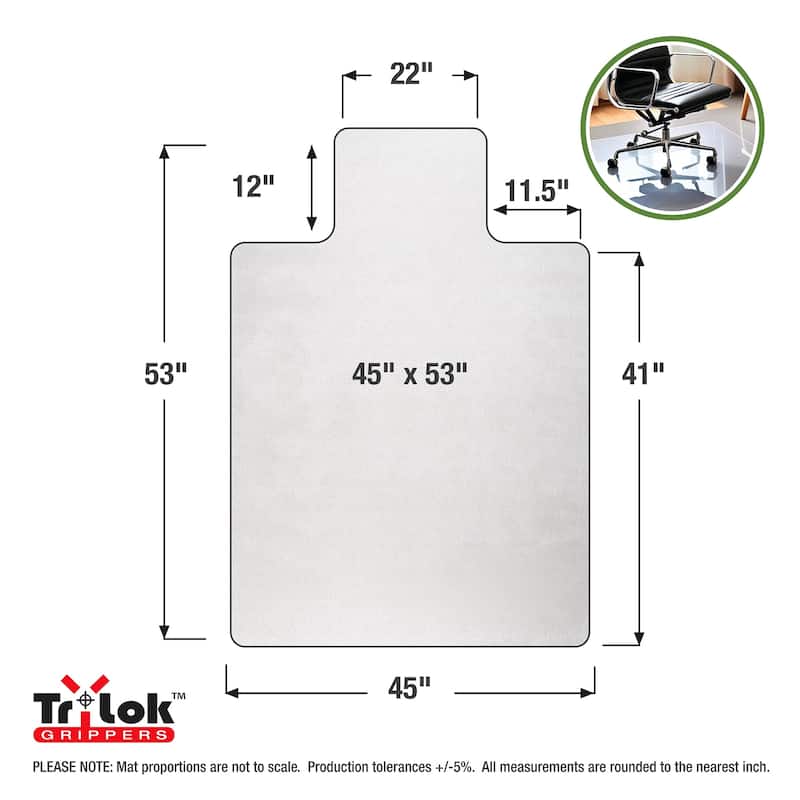 Cleartex® TrYlok® Vinyl Lipped Chair Mat for Low Pile Carpets up to 1/4" - 45" x 53"