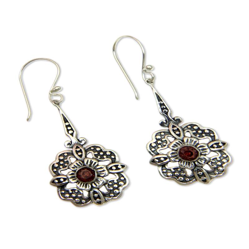 Sterling Silver 'Red Rafflesia' Garnet Earrings (Indonesia)