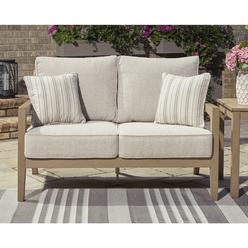 Signature Design by Ashley Hallow Creek Driftwood Outdoor Loveseat with Cushion - 52" W x 36.5" D x 37" H