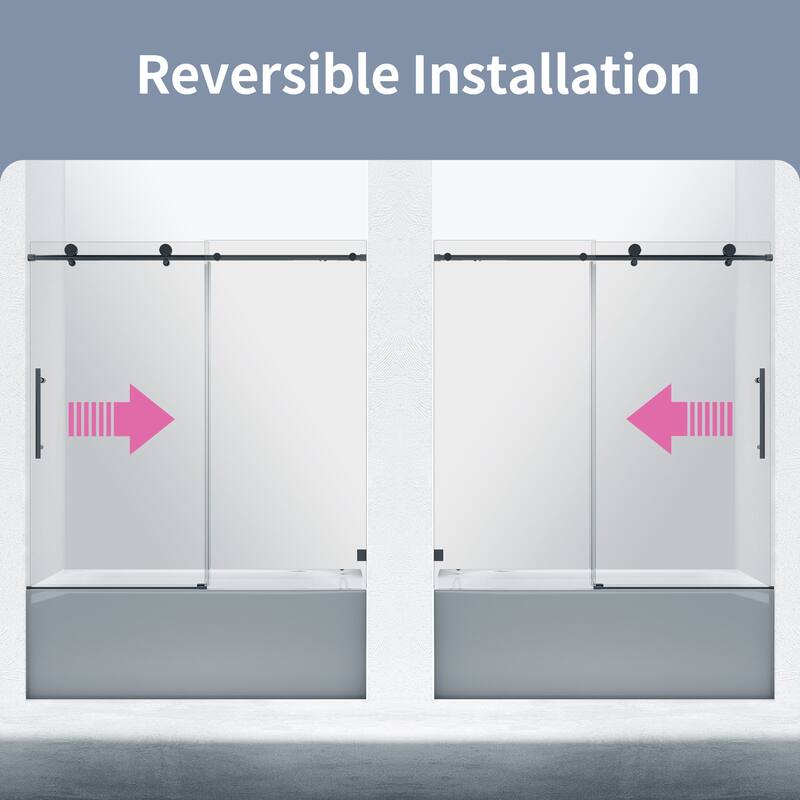 56-60" W x 60" H Frameless Single Sliding Shower Door, 8mm Tempered Glass Soft-Close Bathroom Enclosure - 60x60"