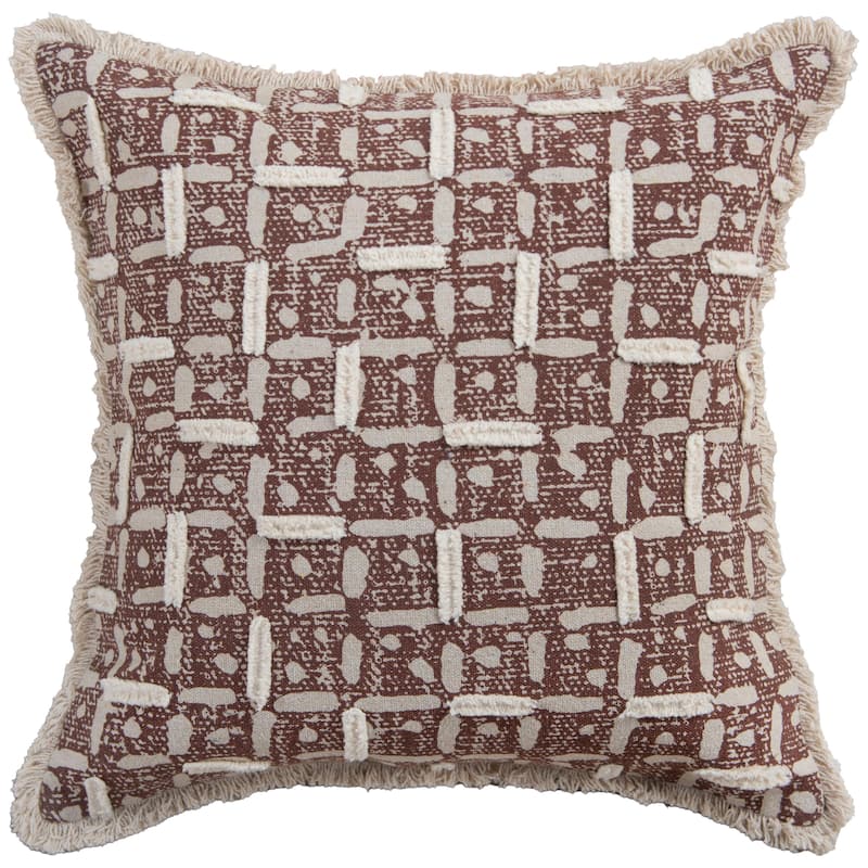 Rizzy Home Abstract Embroidered Throw Pillow - Polyester - Brown/Natural