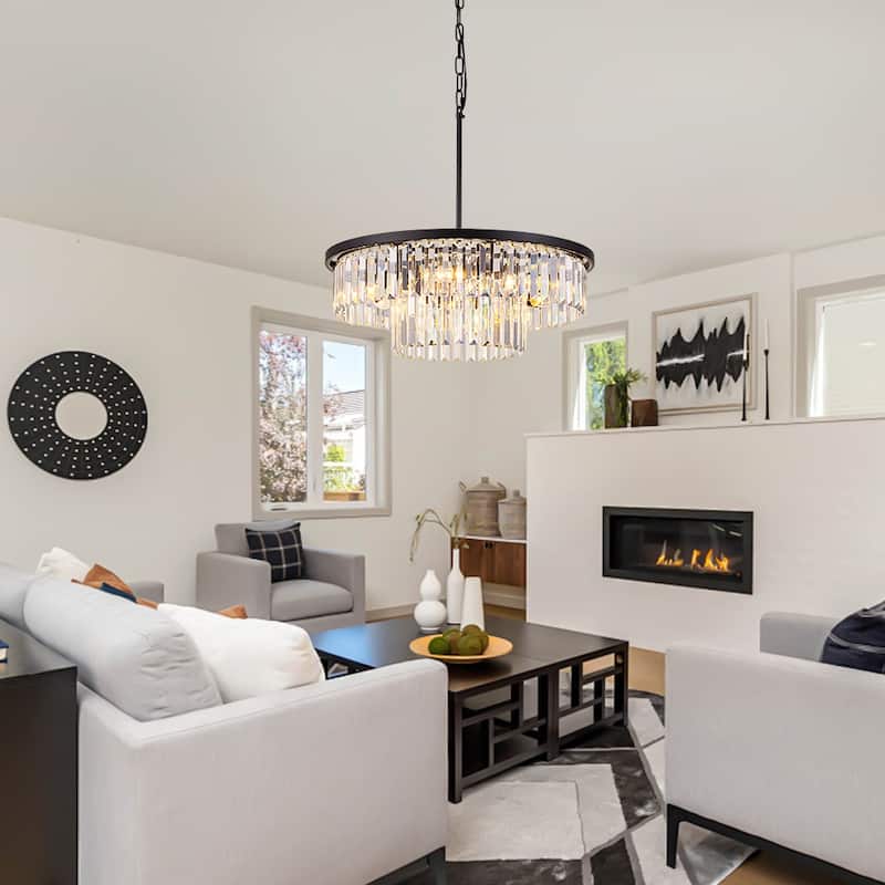 Starsky 6-Light 21in. Modern Crystal Drum Kitchen Island Light Contemporary Tiered Round Chandelier