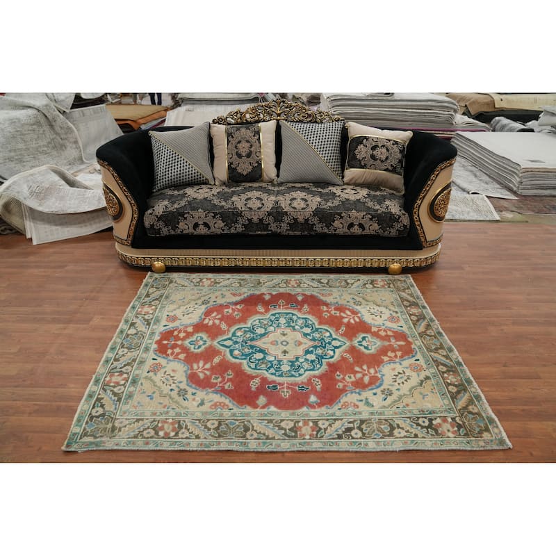 Hand Knotted Oriental 100% Wool Carpet Traditional Floral Oranges & Rust Tabriz Area Rug - 6' 0'' X 4' 7''