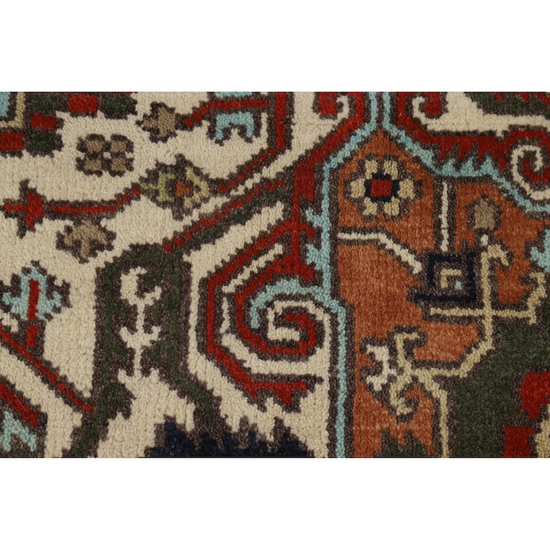Light Blue Geometric Heriz Serapi Indian Rug Hand-Knotted Wool Carpet - 8'0" x 9'9"