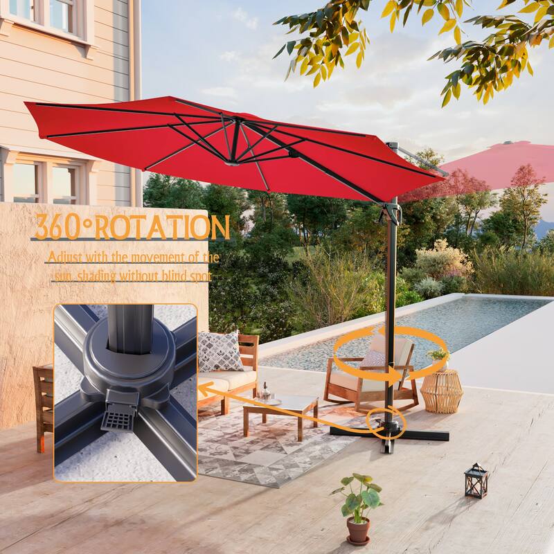 LIVOOSUN 10FT Round Cantilever Umbrella Patio Offset Umbrella For Outdoor Space, Solution-Dyed Fabric, 360° Rotation System