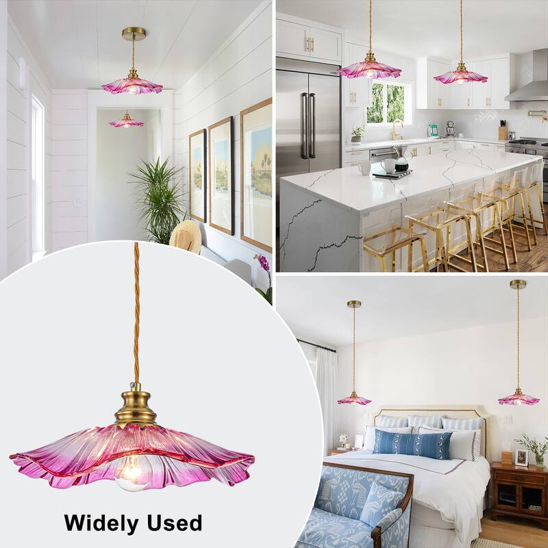 11" Flower-Shaped Red & White Gradient Glass Pendant Light Modern - Dia.11.02-in