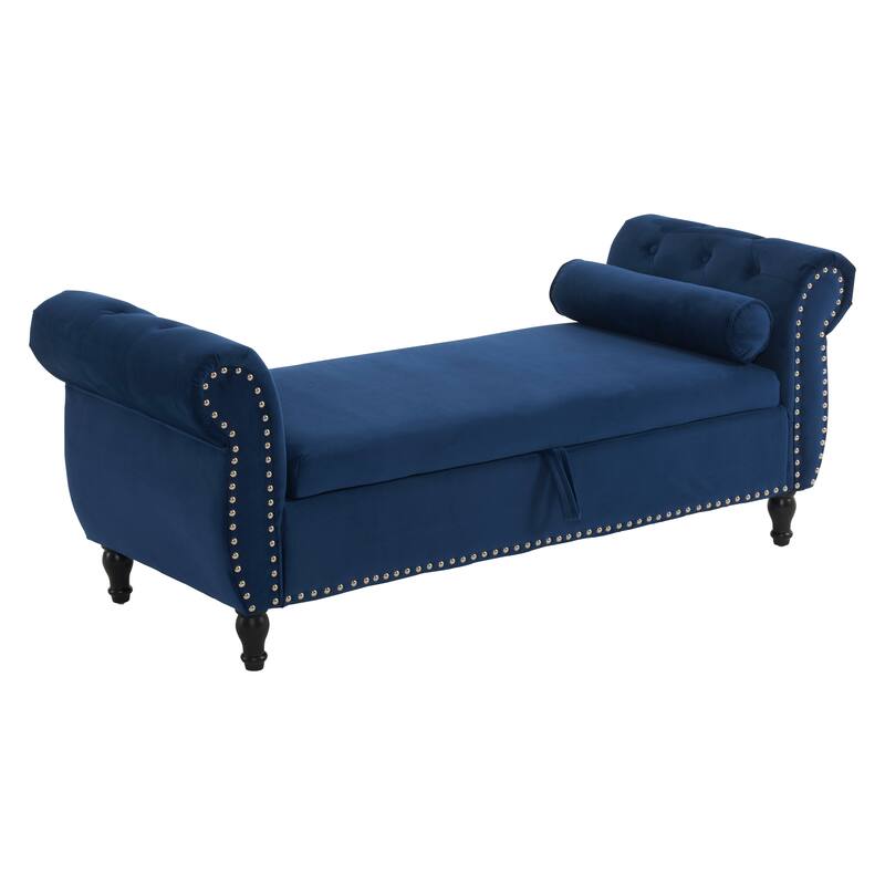Velvet Multifunctional Storage Rectangular ottoman bench with 1 Pillow