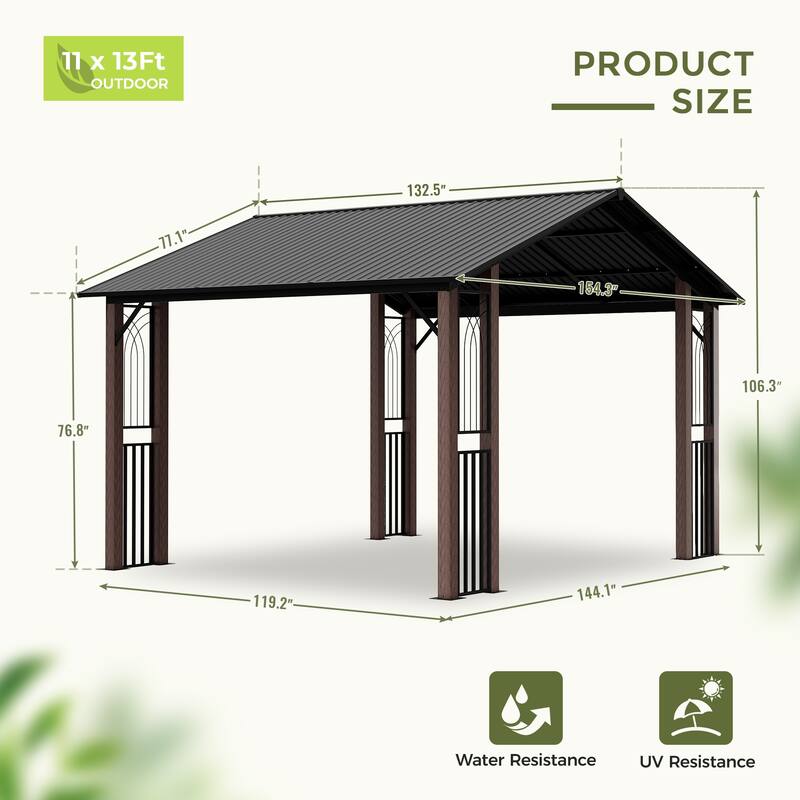 11ft. x 13ft. Aluminum Galvanized Patio Gazebo with Unique Screen