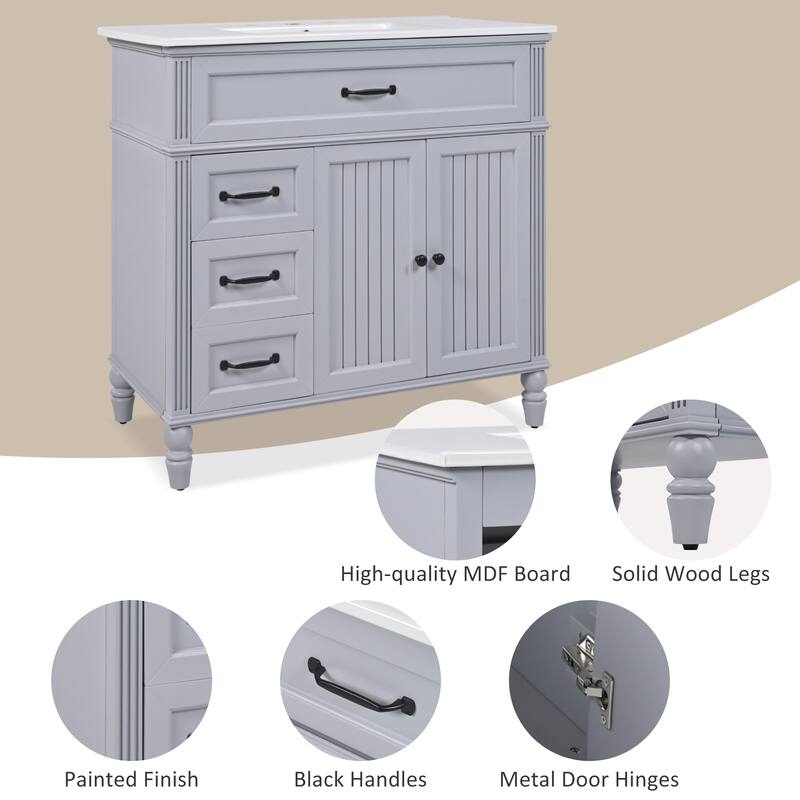 36" Bathroom Vanity with Soft-Close Doors and Soft-Close Drawers