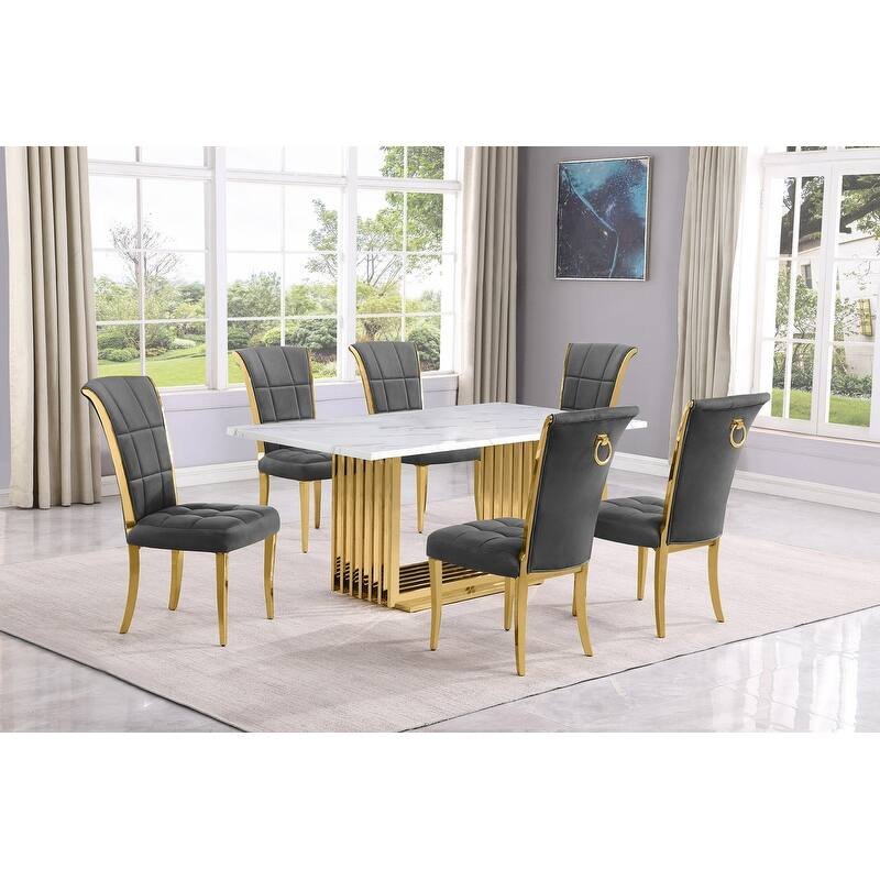 Best Quality Furniture D310/1-SC320-7 Dining Set with 68" White Marble Top