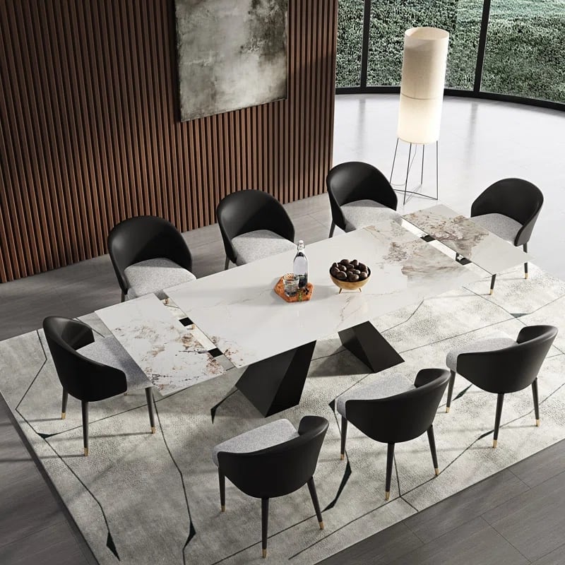 110.23'' Extendable Rectangular Sintered Stone Dining Table For 8 People - Finland White