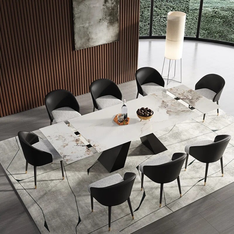 110.23'' Extendable Rectangular Sintered Stone Dining Table For 8