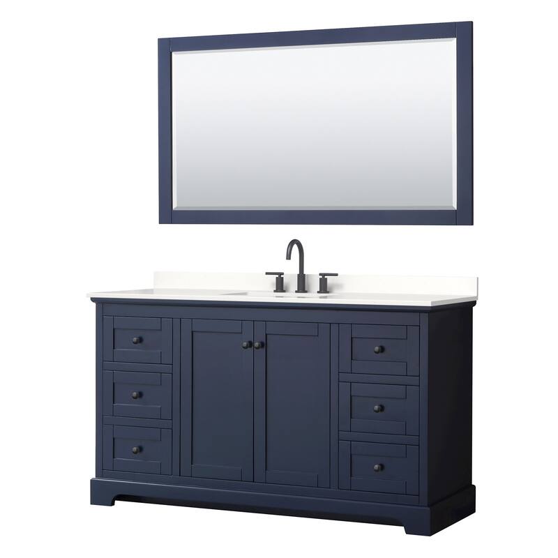 Wyndham Collection WCV232360S-QTZ-US3M58 Avery 60" Free Standing - Dark Blue / White Quartz Top / Matte Black