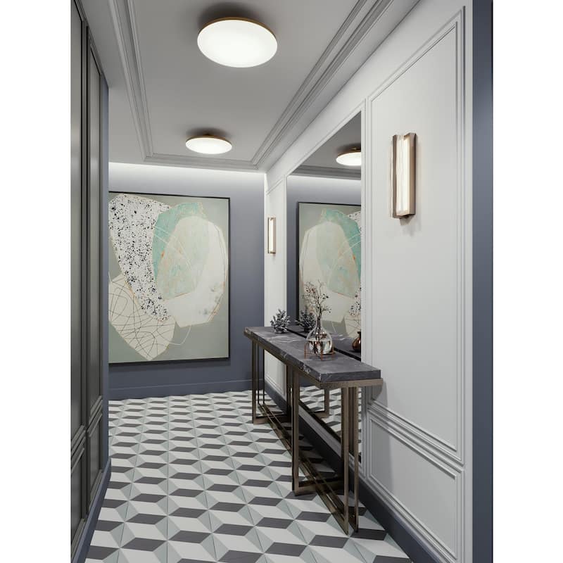 AFX Skye LED Flush Mount with White Acrylic - Satin Brass - Medium 15 inch