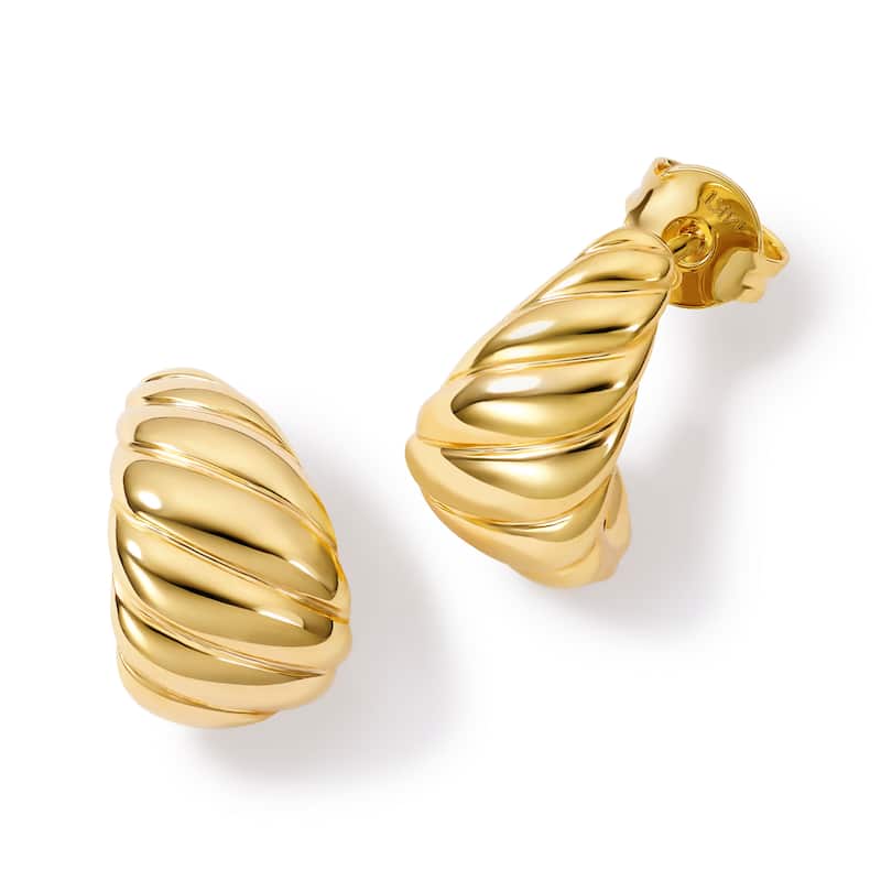 Clover 14K Yellow Gold High-Polish Croissant Curved Stud Earrings