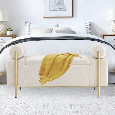 Storage Ottoman Bench for End of Bed Gold Legs, Entryway Bench Upholstered Padded with Storage