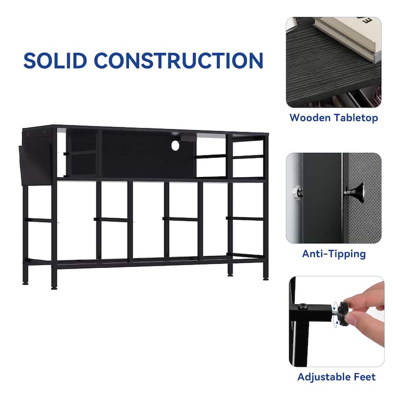 Moasis 10-drawer Dresser Media Console with Charging Station, RGB Lights, Side Pockets & Hooks