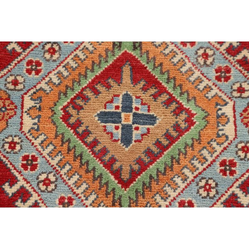 Geometric Red Kazak Oriental Accent Rug Handmade Foyer Wool Carpet - 2'7" x 3'10"