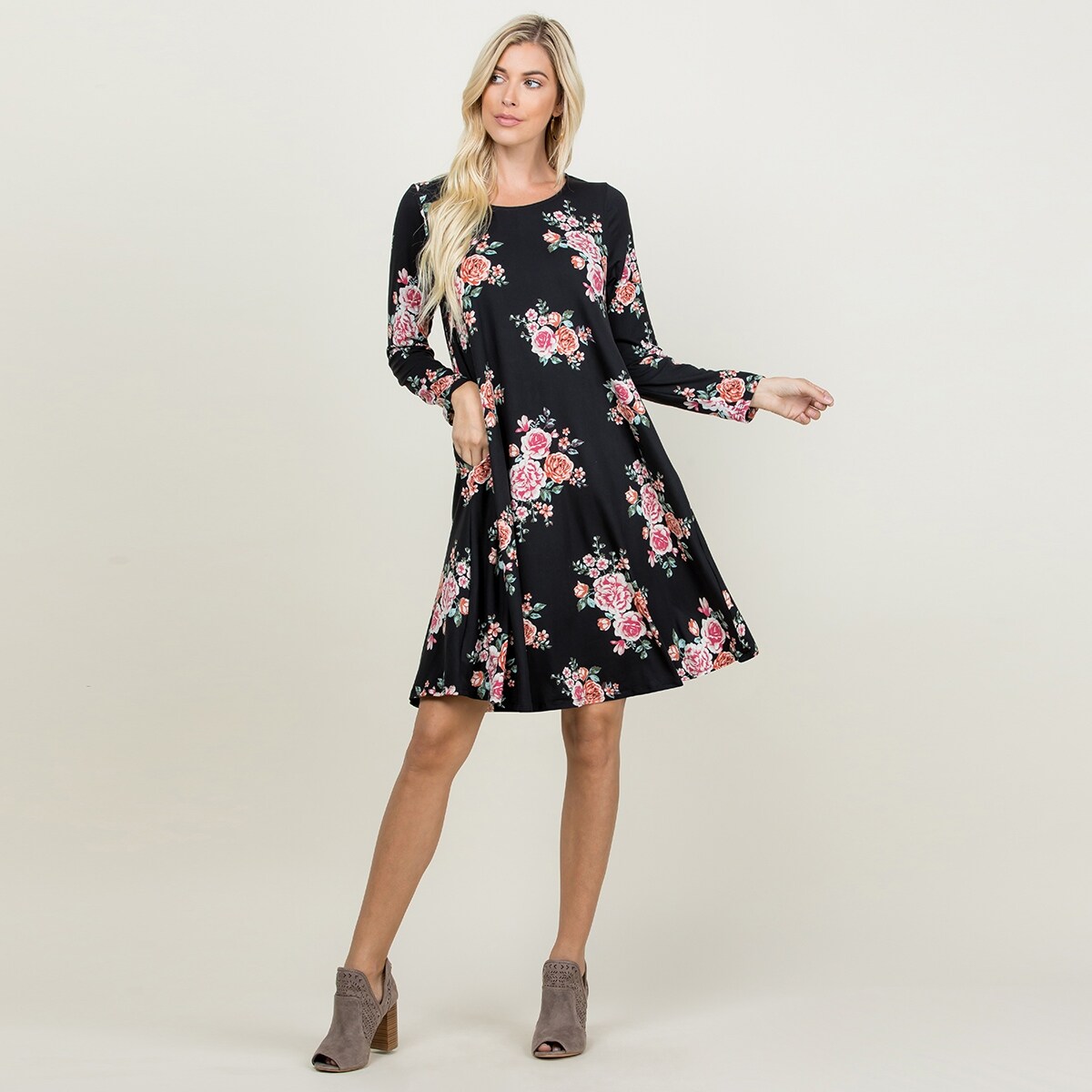 midi swing dress with sleeves