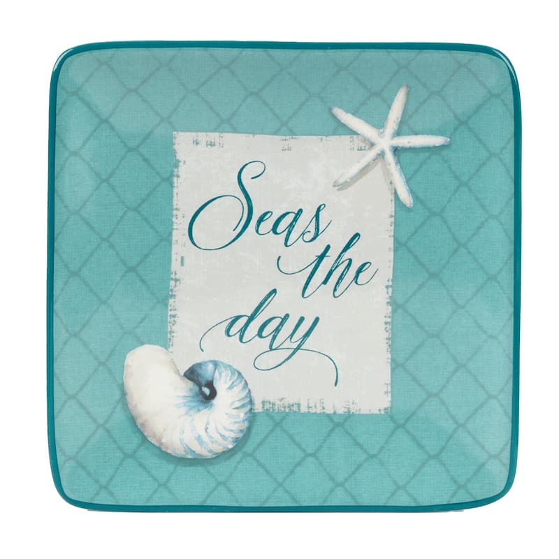 Certified International Ocean View Set of 4 Canape Plates - 6" x 6" x 0.5"