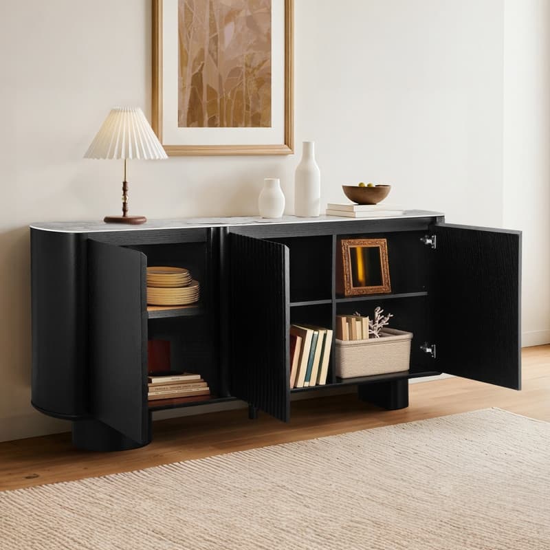 Spruce & Spring Modern Black Oak Sideboard with White Ceramic Top