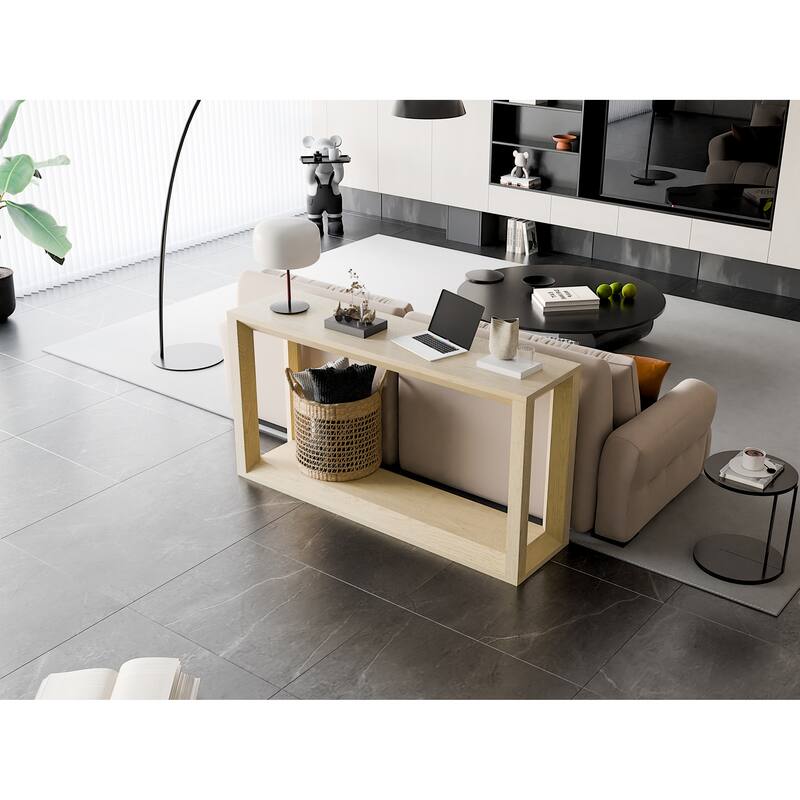 60" Rectangular Solid Wood Veneer Console Table, Wide Sofa Table, Behind Couch Table with Ample Storage