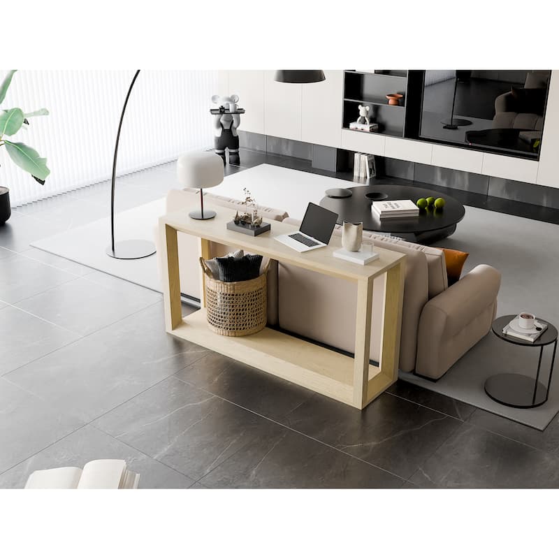 Solid Wood Veneer Console Table, 60 Inch Wide Sofa Table with Ample Storage for Entryway Organization